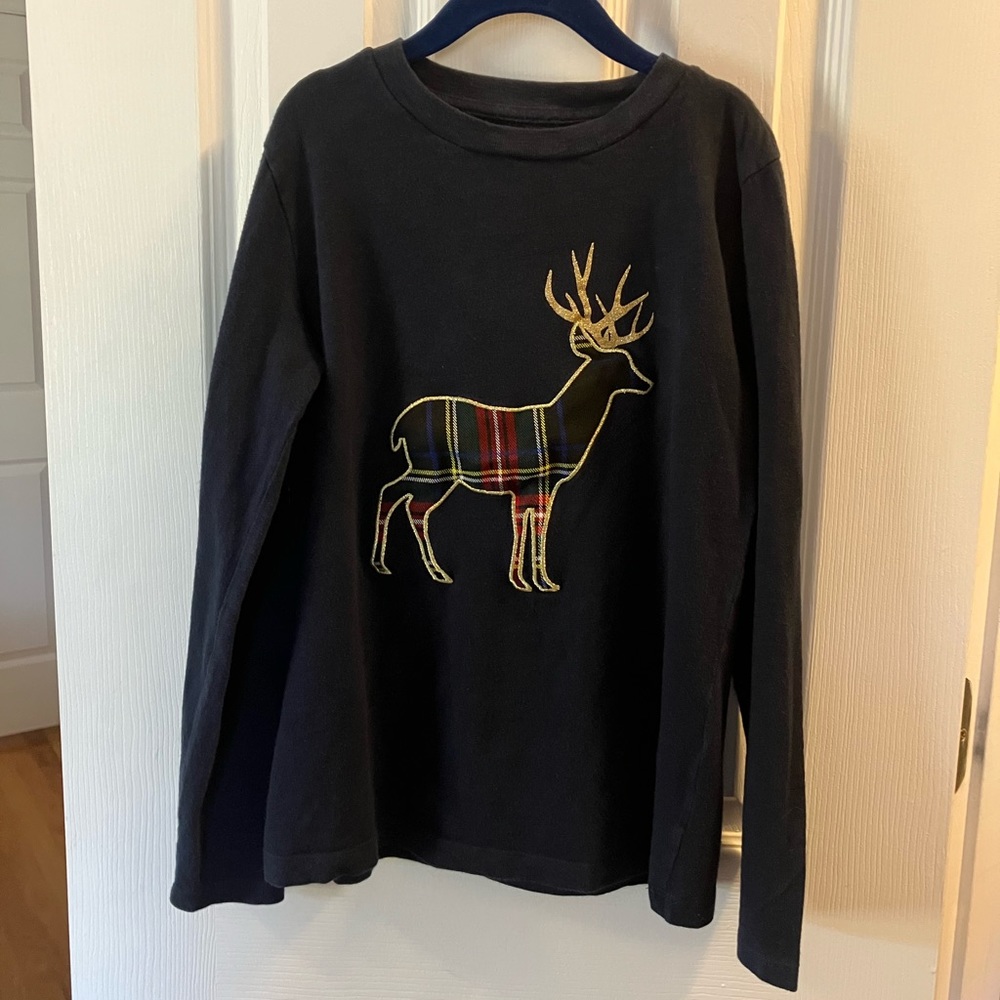 J. Crew/Crewcuts Girls Long sleeve Nacy T-shirt with Deer Applique Sz 12